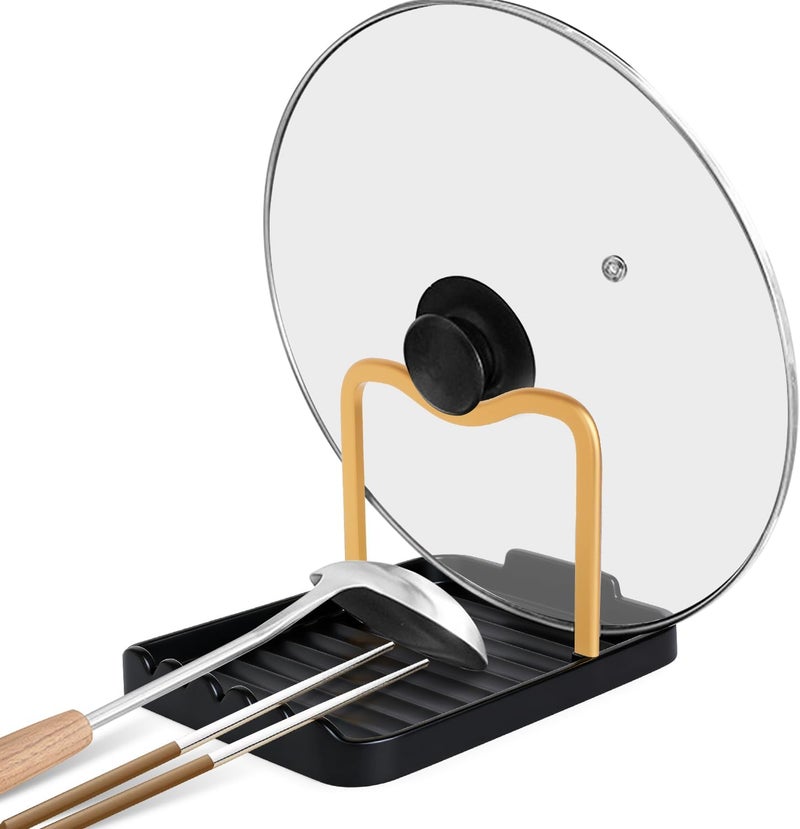 Ysks'hf spoon holder and pot lid holder，stainless steel，Kitchen Utensil Rest, scraper holder & pot holder，Spoon Holder for Stove Top - Kitchen Utensil Holder for Ladles & Tongs (Gold Black) - Image 1